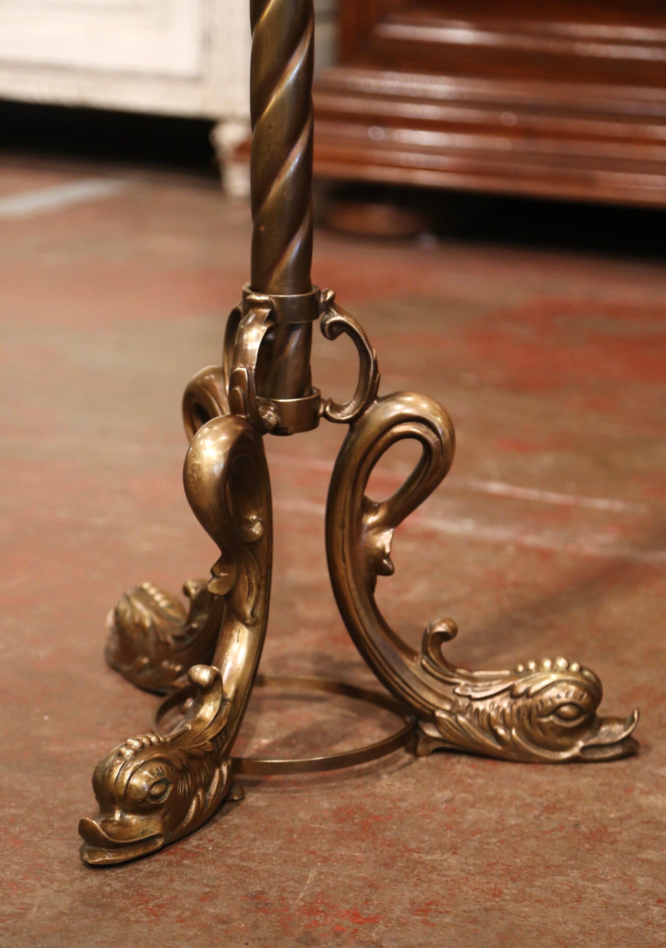 Art Deco Early 20th Century French Gilt Brass Swivel Dolphin Standing Hall Tree For Sale