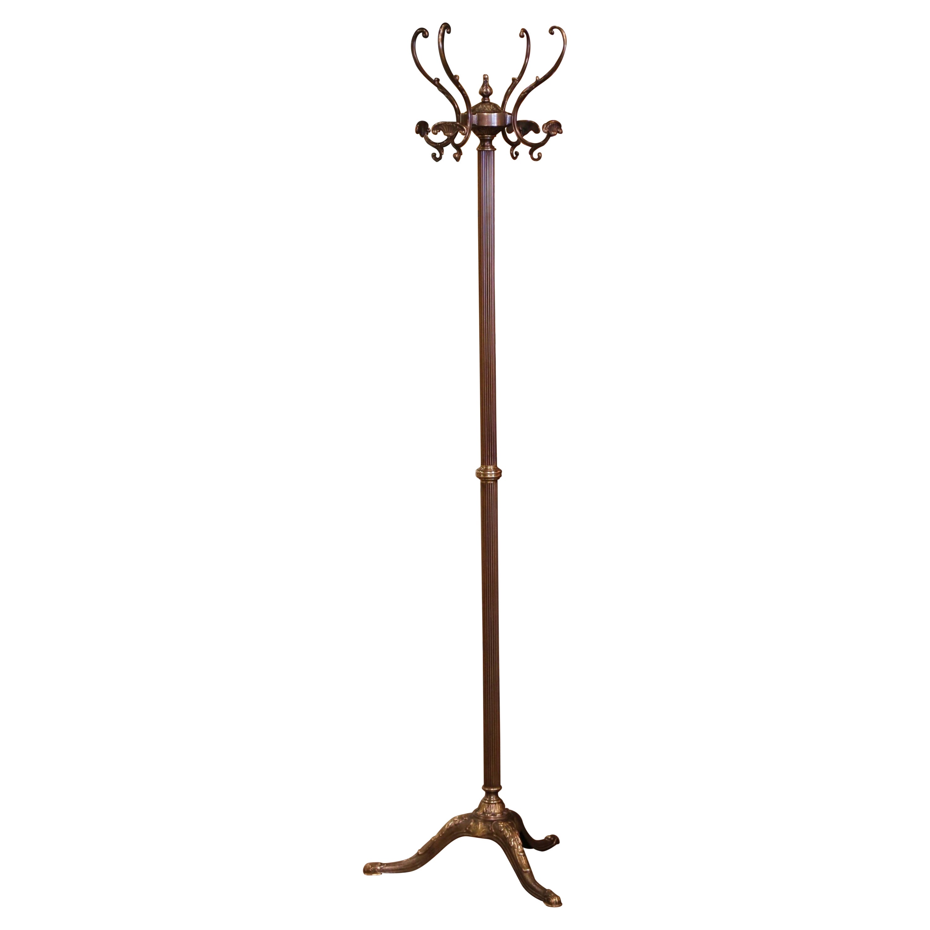 Early 20th Century French Gilt Brass Swivel Four-Hook Hall Tree Stand