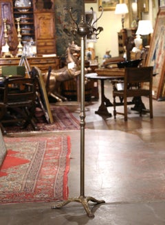 Early 20th Century French Gilt Brass Swivel Four-Hook Standing Hall Tree