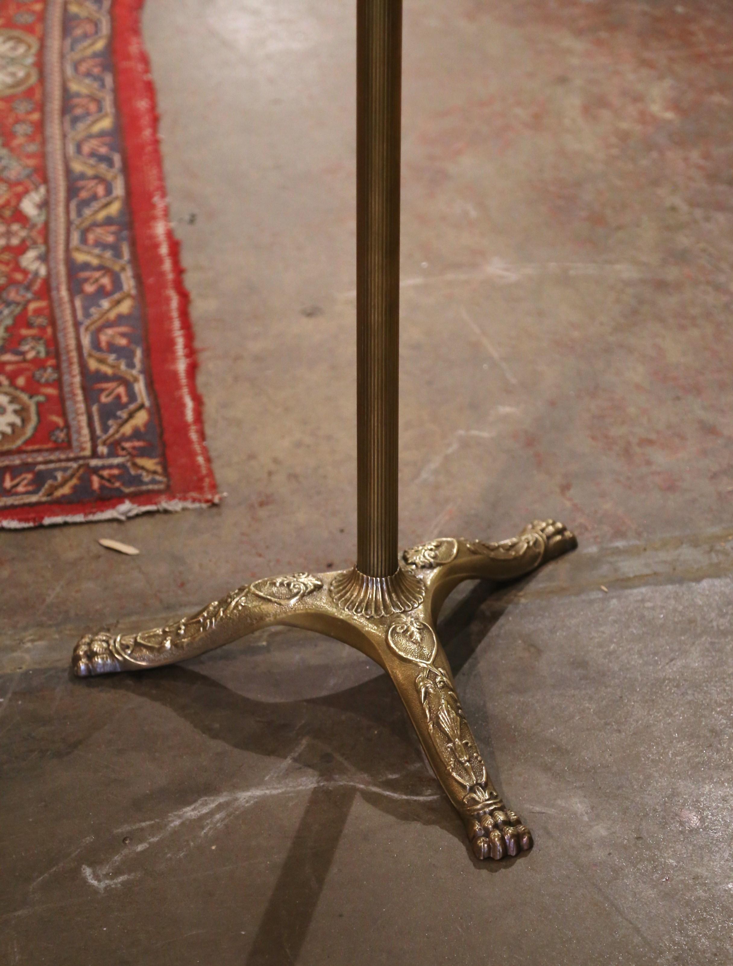 Hand-Crafted Early 20th Century French Gilt Brass Swivel Four-Hook Standing Hall Tree For Sale