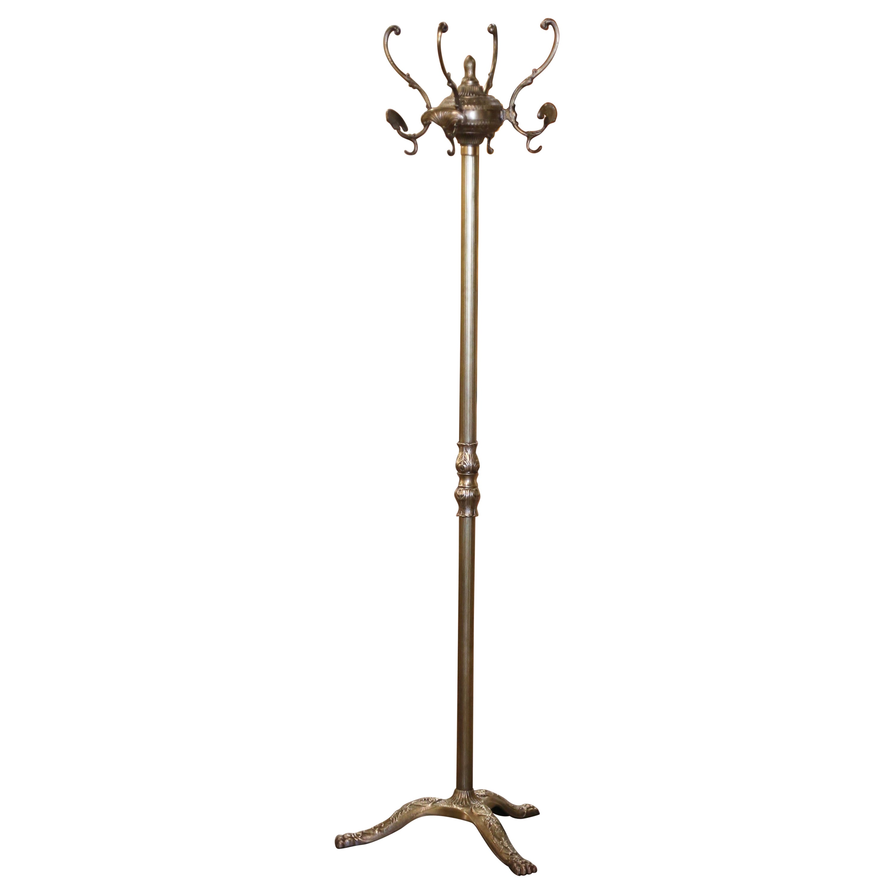 Albero da sala a quattro ganci girevoli in ottone dorato dei primi del Novecento francese