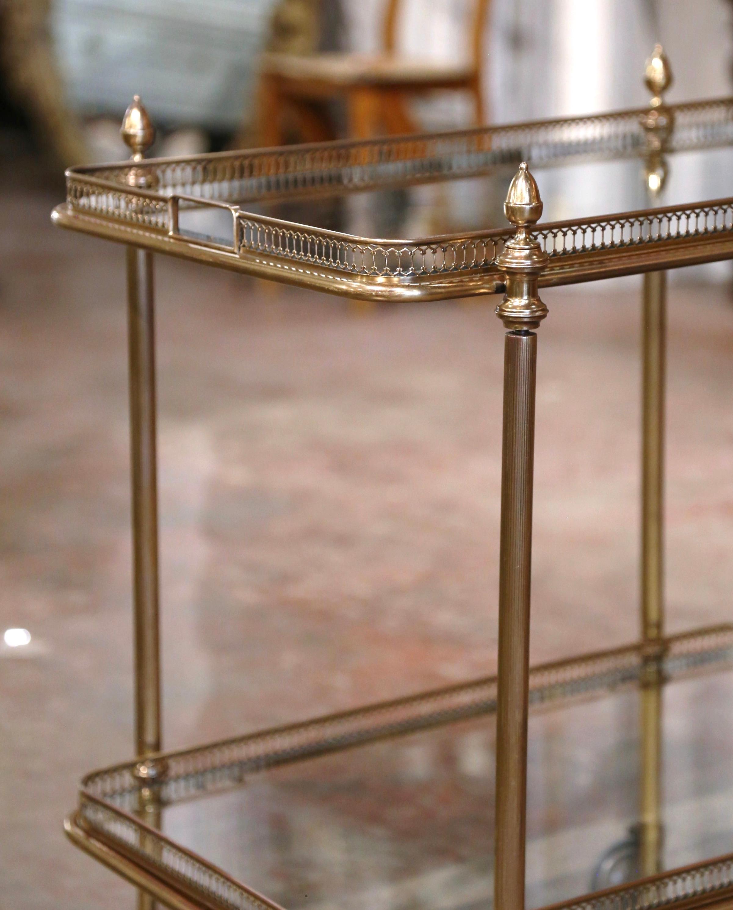 Early 20th Century French Gilt Brass Two-Tier Service Trolley Bar Cart on Wheels 5