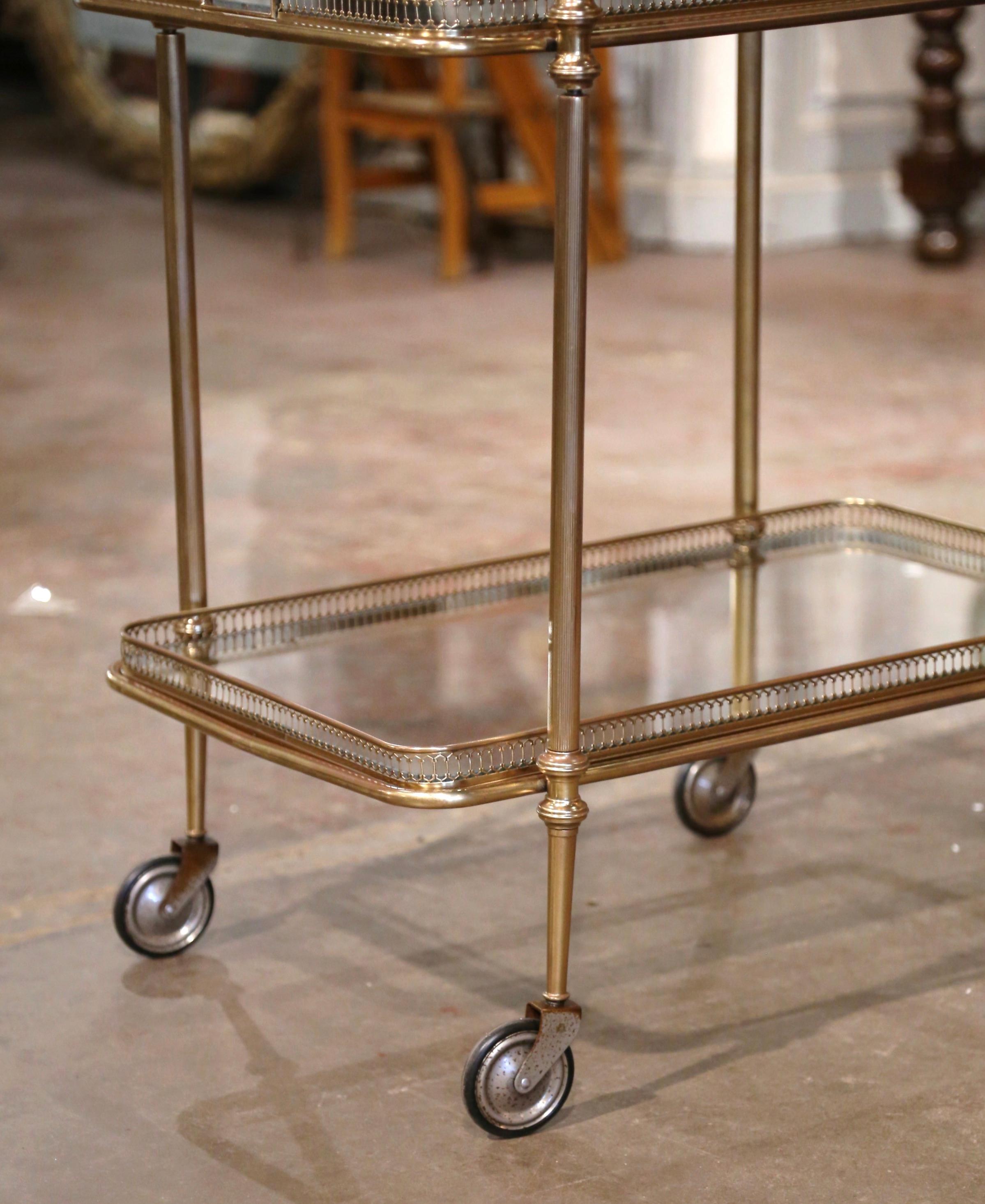 Early 20th Century French Gilt Brass Two-Tier Service Trolley Bar Cart on Wheels 6