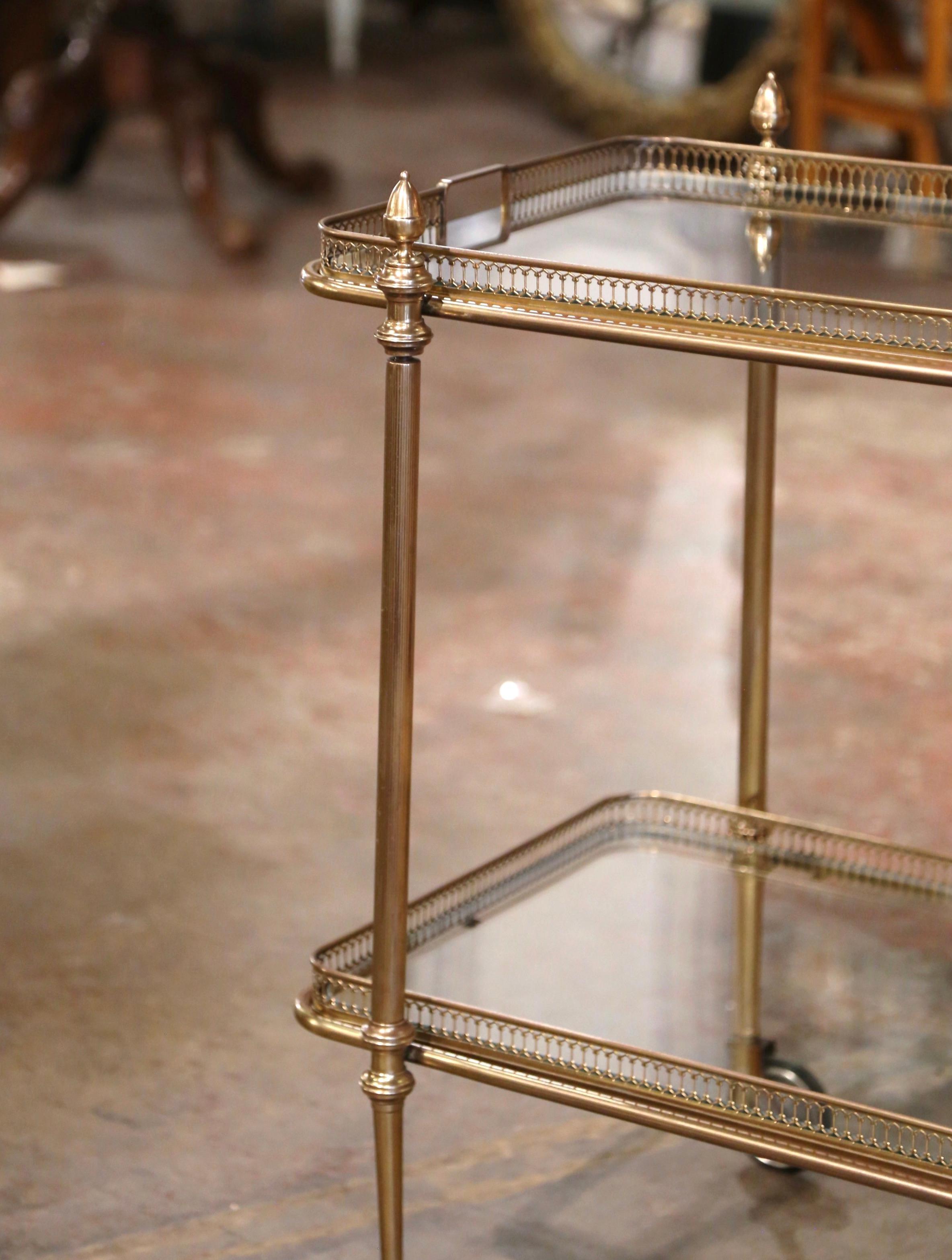 Early 20th Century French Gilt Brass Two-Tier Service Trolley Bar Cart on Wheels 1