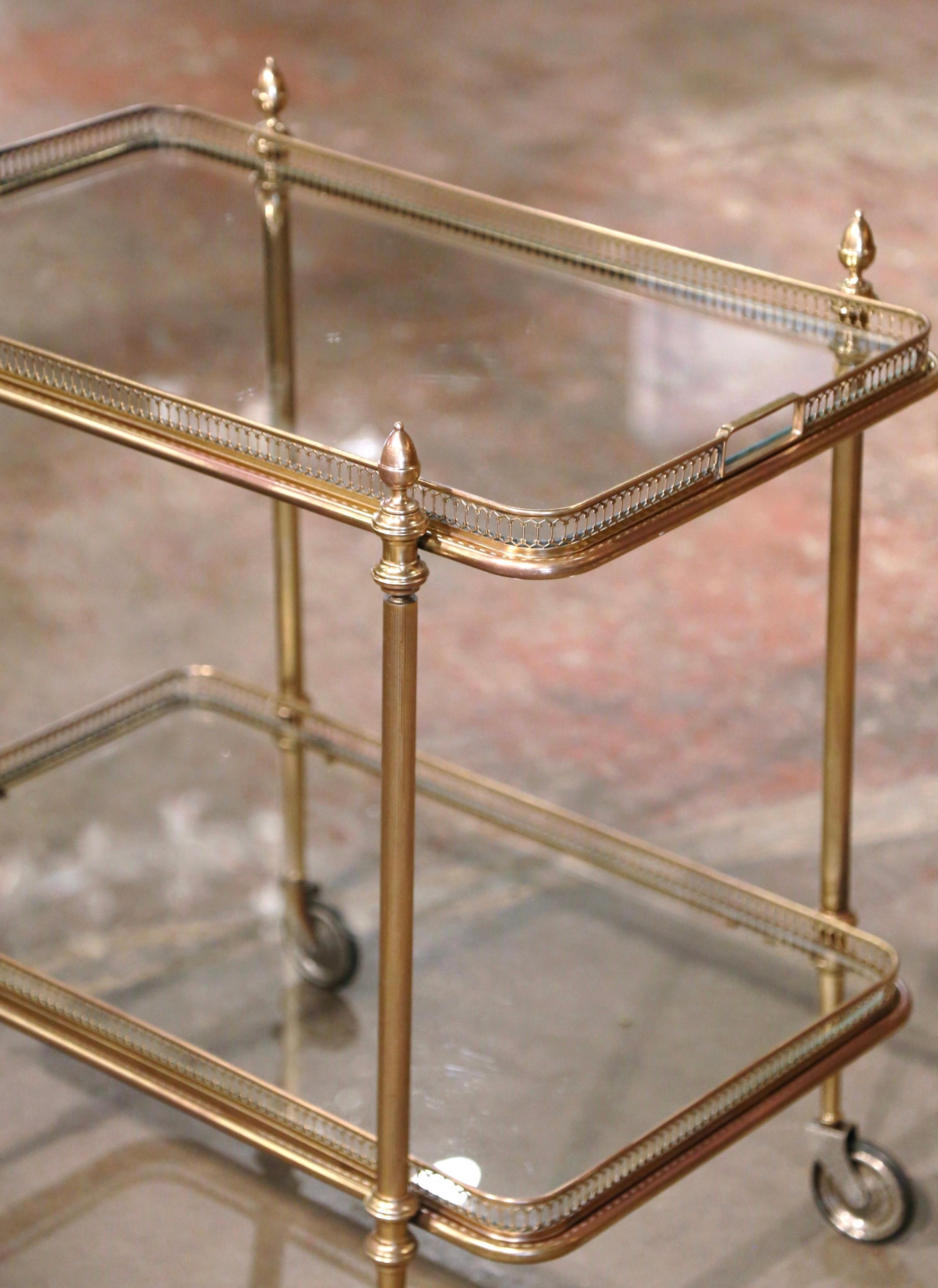 Early 20th Century French Gilt Brass Two-Tier Service Trolley Bar Cart on Wheels 2