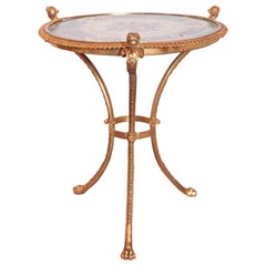 Antique Early 20th Century French Gilt Bronze and Serve's Porcelain Gueridon Side Table 