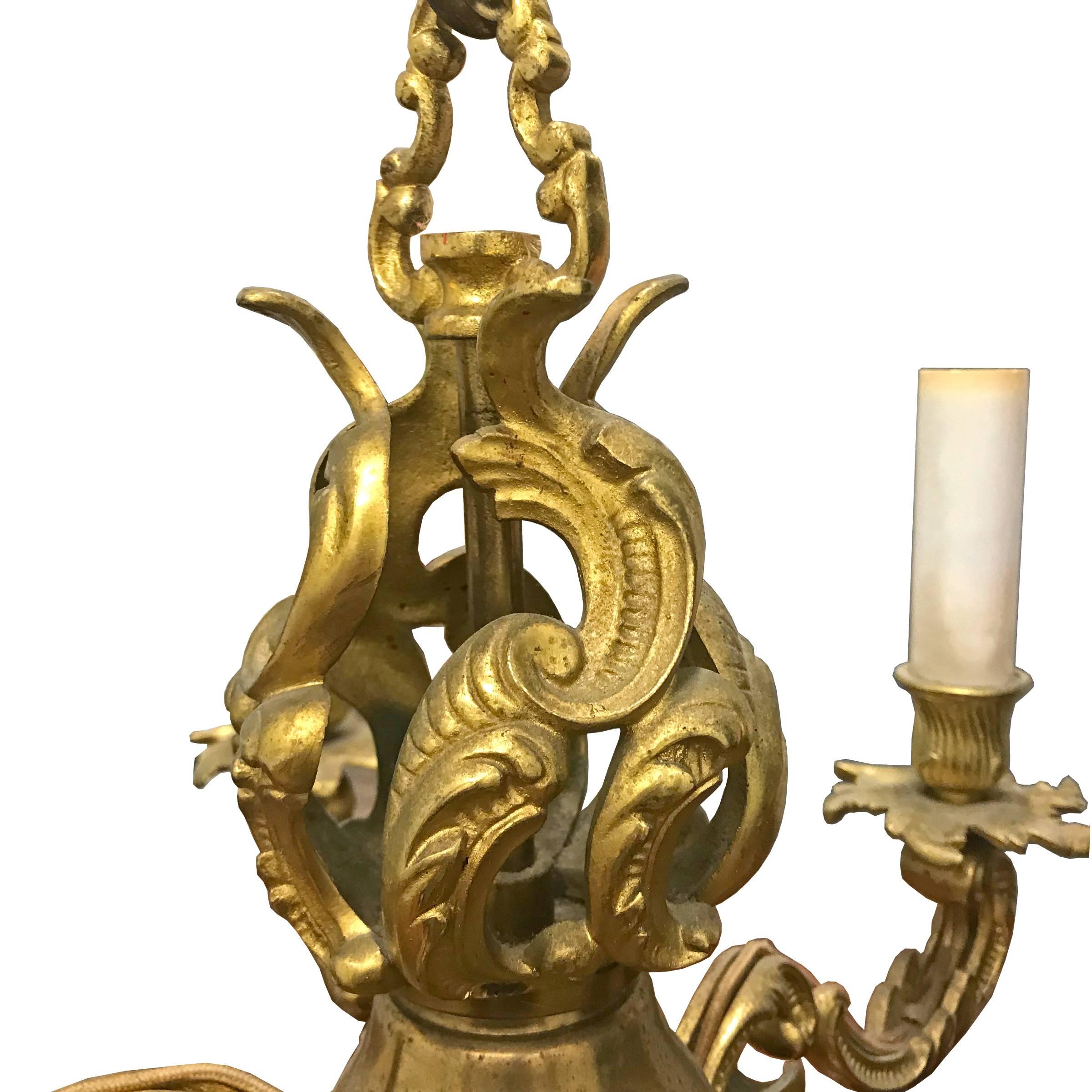 Baroque Early 20th Century French Gilt Bronze Chandelier