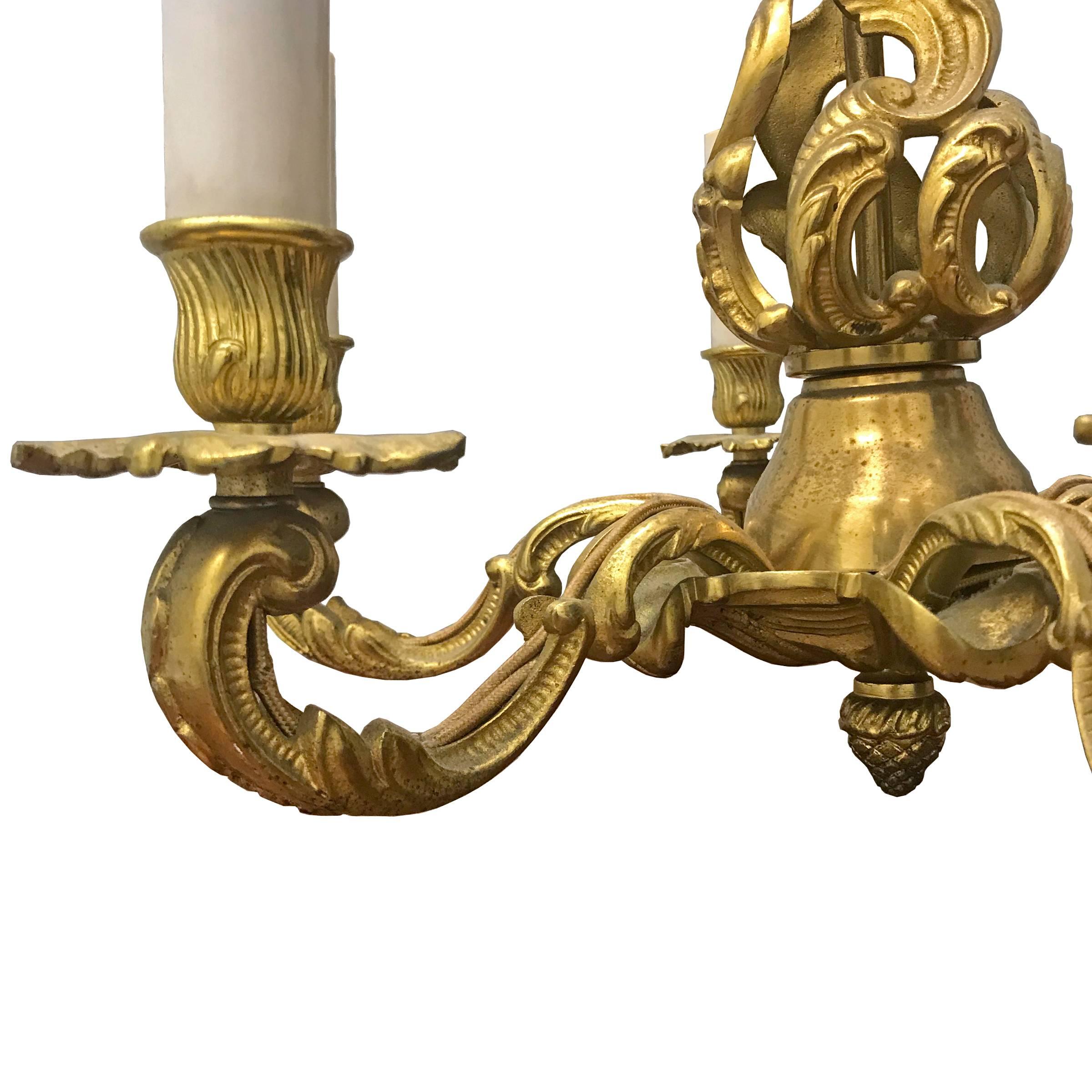 Early 20th Century French Gilt Bronze Chandelier In Good Condition In Chicago, IL