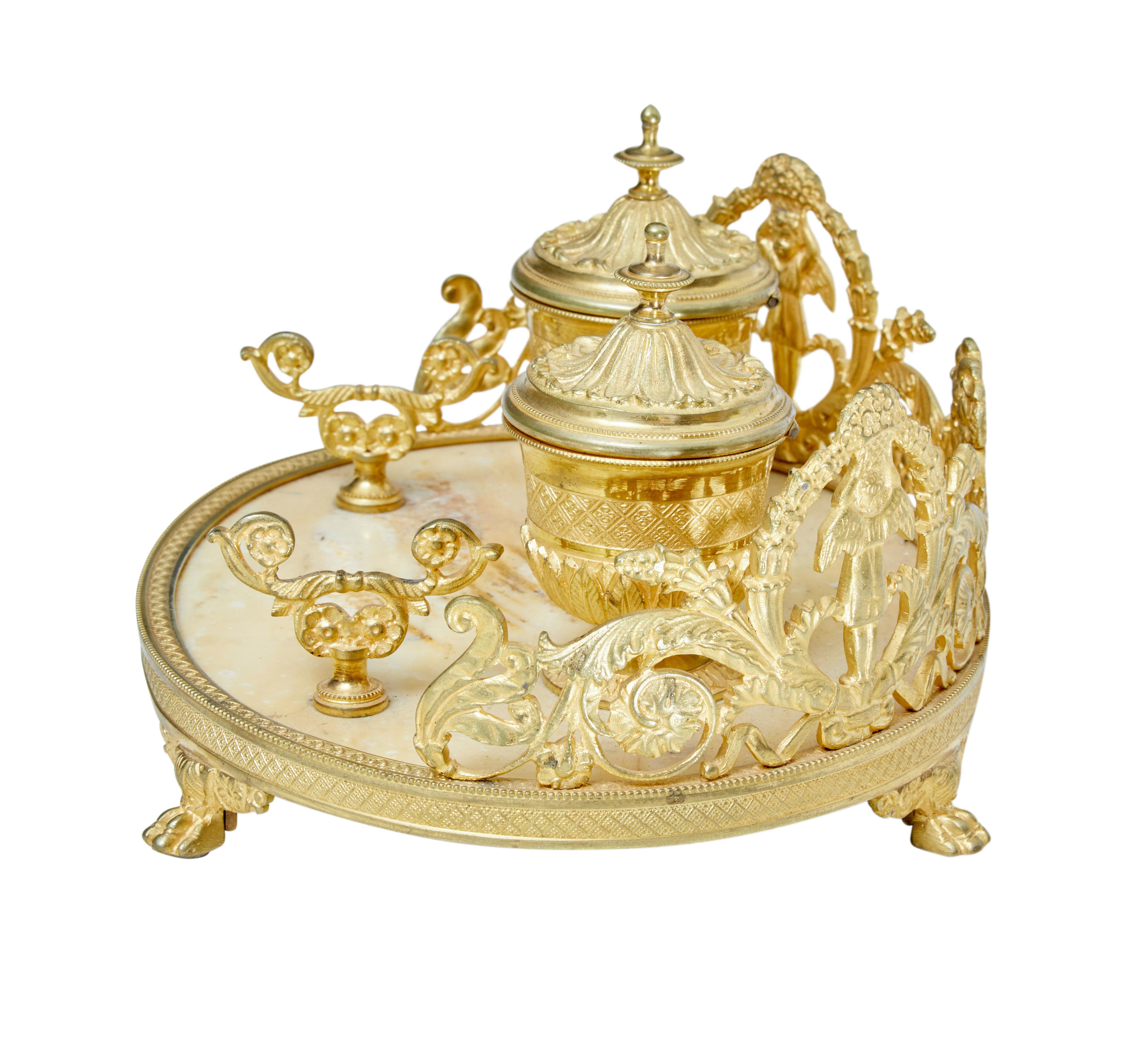 Romantic Early 20th Century French Gilt Desktop Inkwell