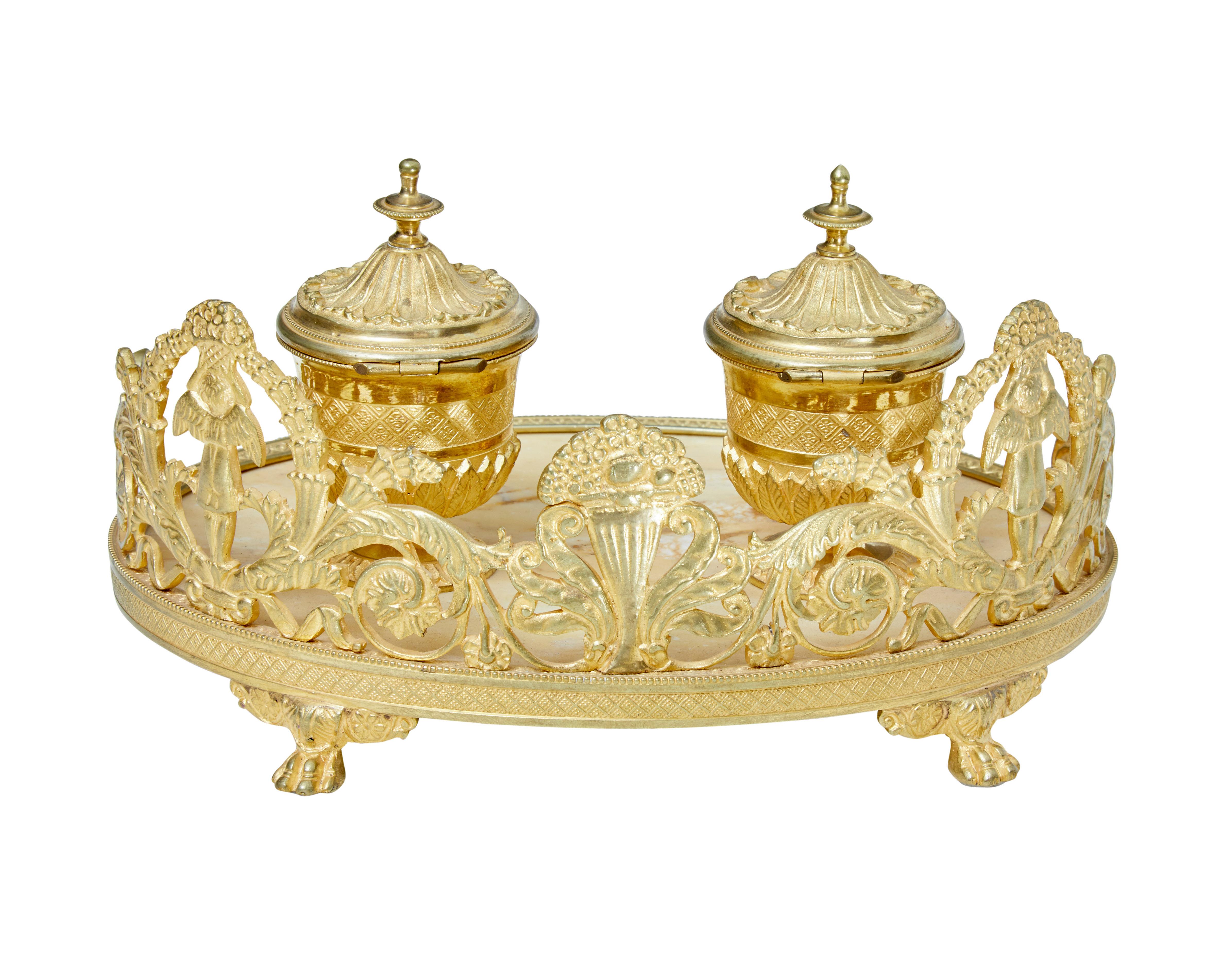 Metal Early 20th Century French Gilt Desktop Inkwell