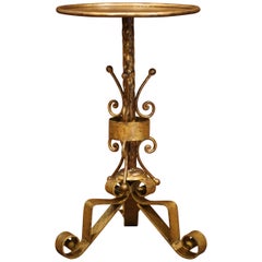Antique Early 20th Century French Gilt Painted Iron Martini Pedestal Round Table