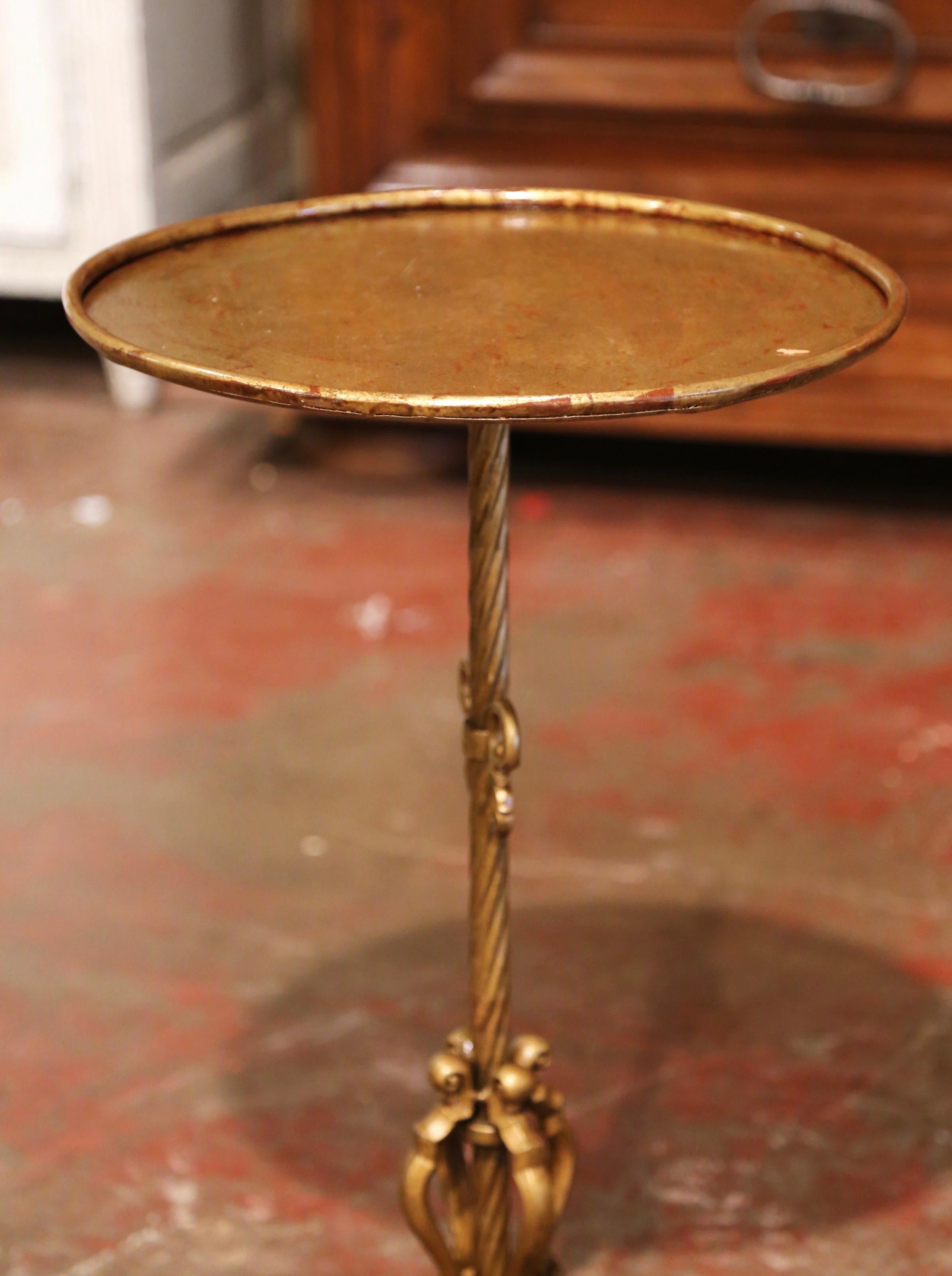 Forged Early 20th Century French Gilt Painted Iron Pedestal Martini Side Table