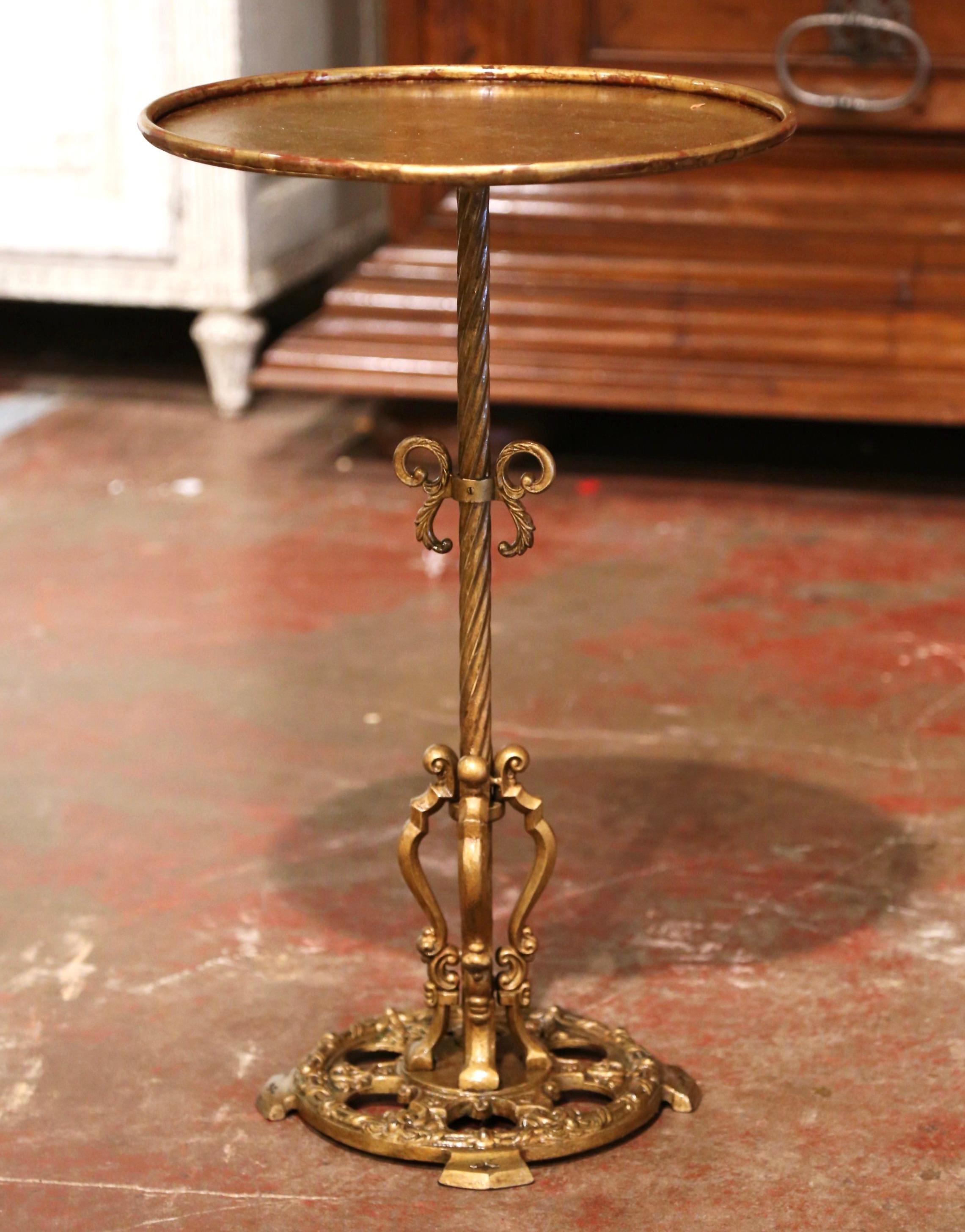 Early 20th Century French Gilt Painted Iron Pedestal Martini Side Table 1