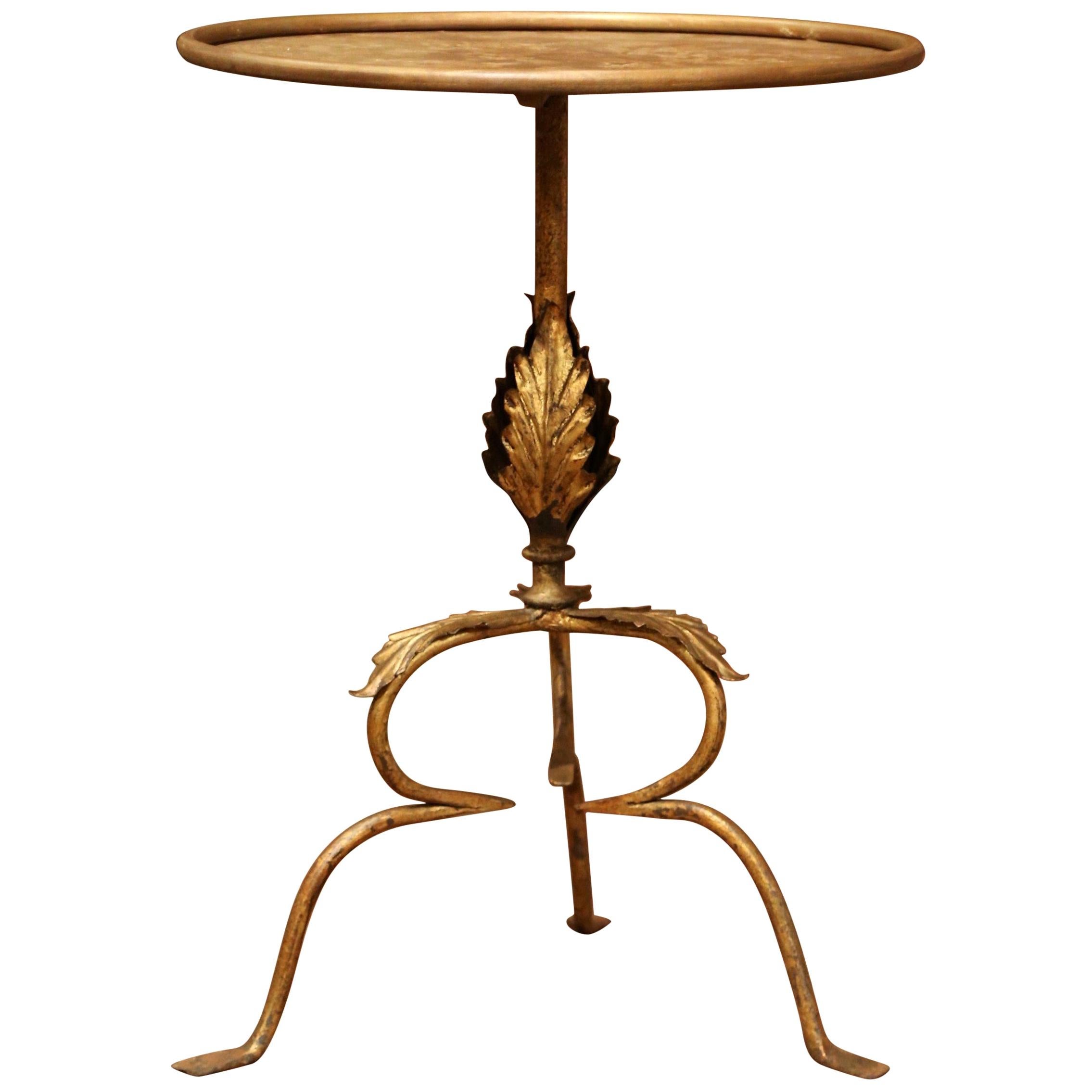 Early 20th Century French Gilt Painted Iron Pedestal Martini Side Table