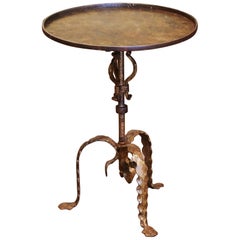 Early 20th Century French Gilt Painted Iron Pedestal Martini Side Table