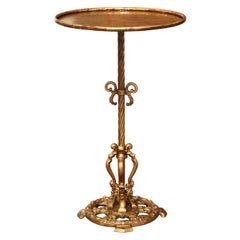 Antique Early 20th Century French Gilt Painted Iron Pedestal Martini Side Table