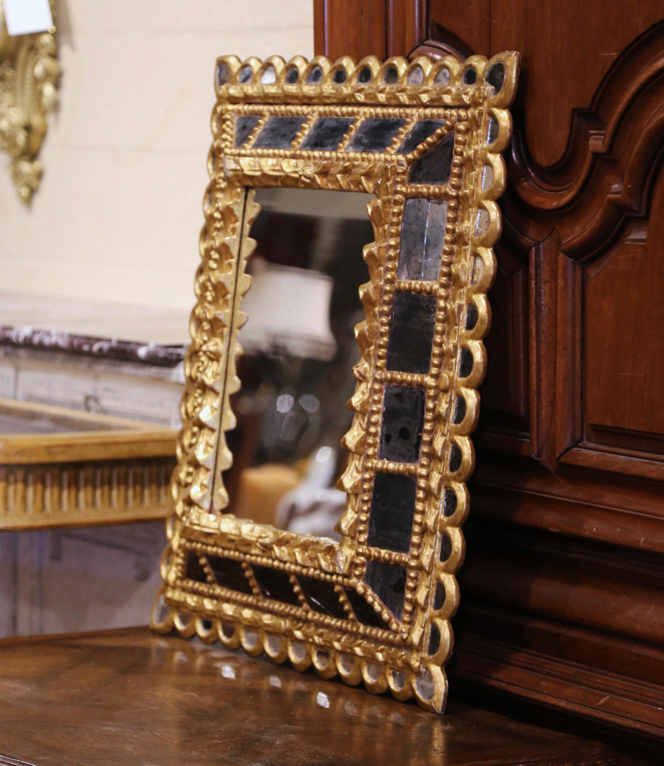 Mercury Glass Early 20th Century French Giltwood Sunburst Mirror with Overlay Recessed Glass