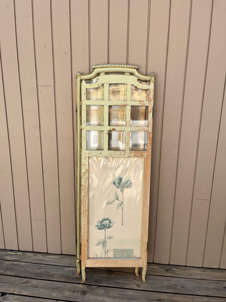 Early 20th century French Glass and Fabric Folding Screen, 1920s For Sale 8