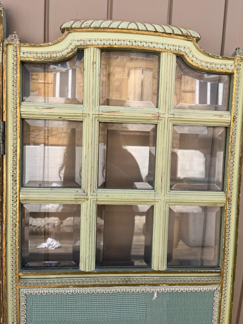Early 20th century French Glass and Fabric Folding Screen, 1920s For Sale 9