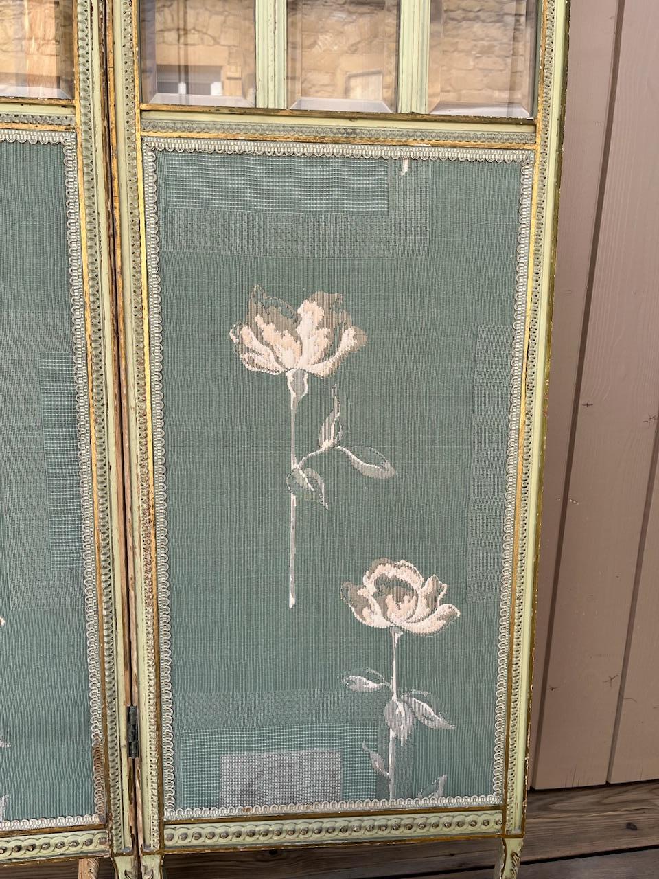 Early 20th century French Glass and Fabric Folding Screen, 1920s For Sale 10