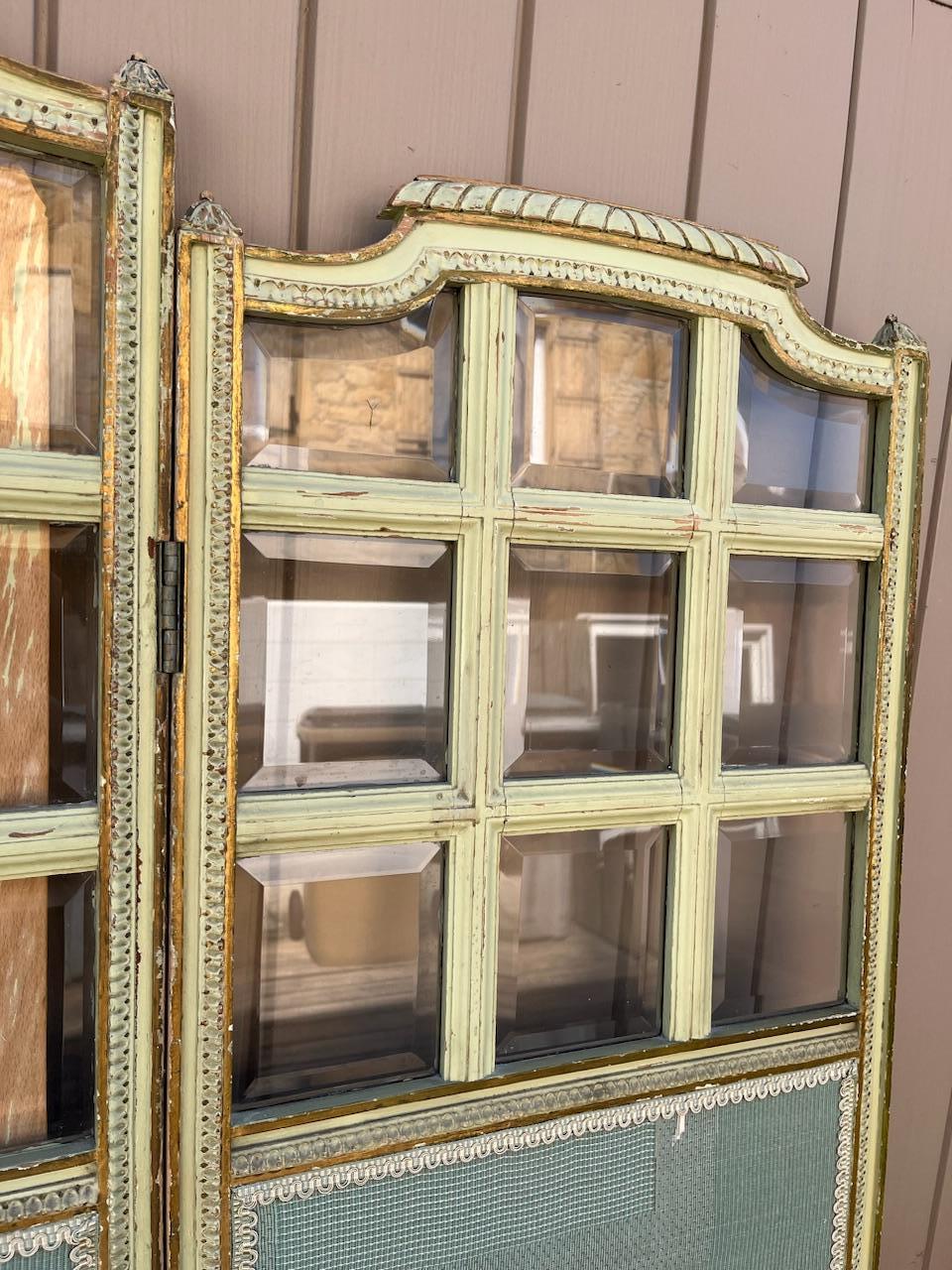 Early 20th century French Glass and Fabric Folding Screen, 1920s For Sale 13