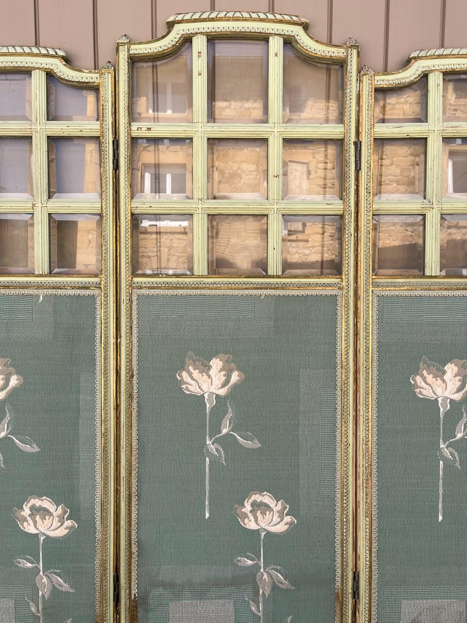 Early 20th century French Glass and Fabric Folding Screen, 1920s For Sale 15
