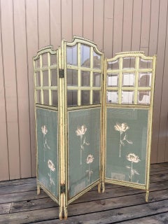 Early 20th century French Glass and Fabric Folding Screen, 1920s