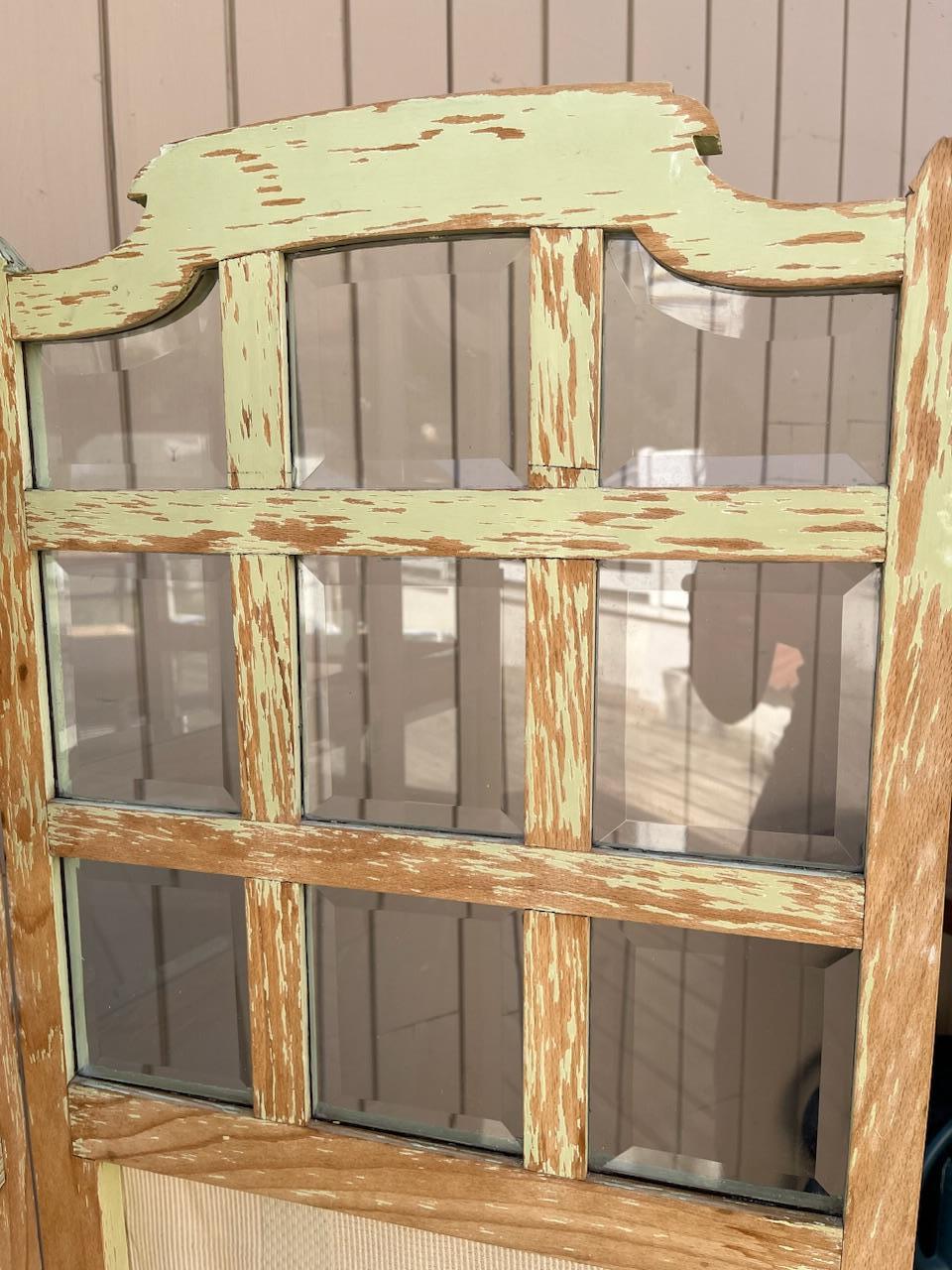 Early 20th century French Glass and Fabric Folding Screen, 1920s For Sale 4