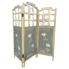 Antique Early 20th century French Glass and Fabric Folding Screen, 1920s