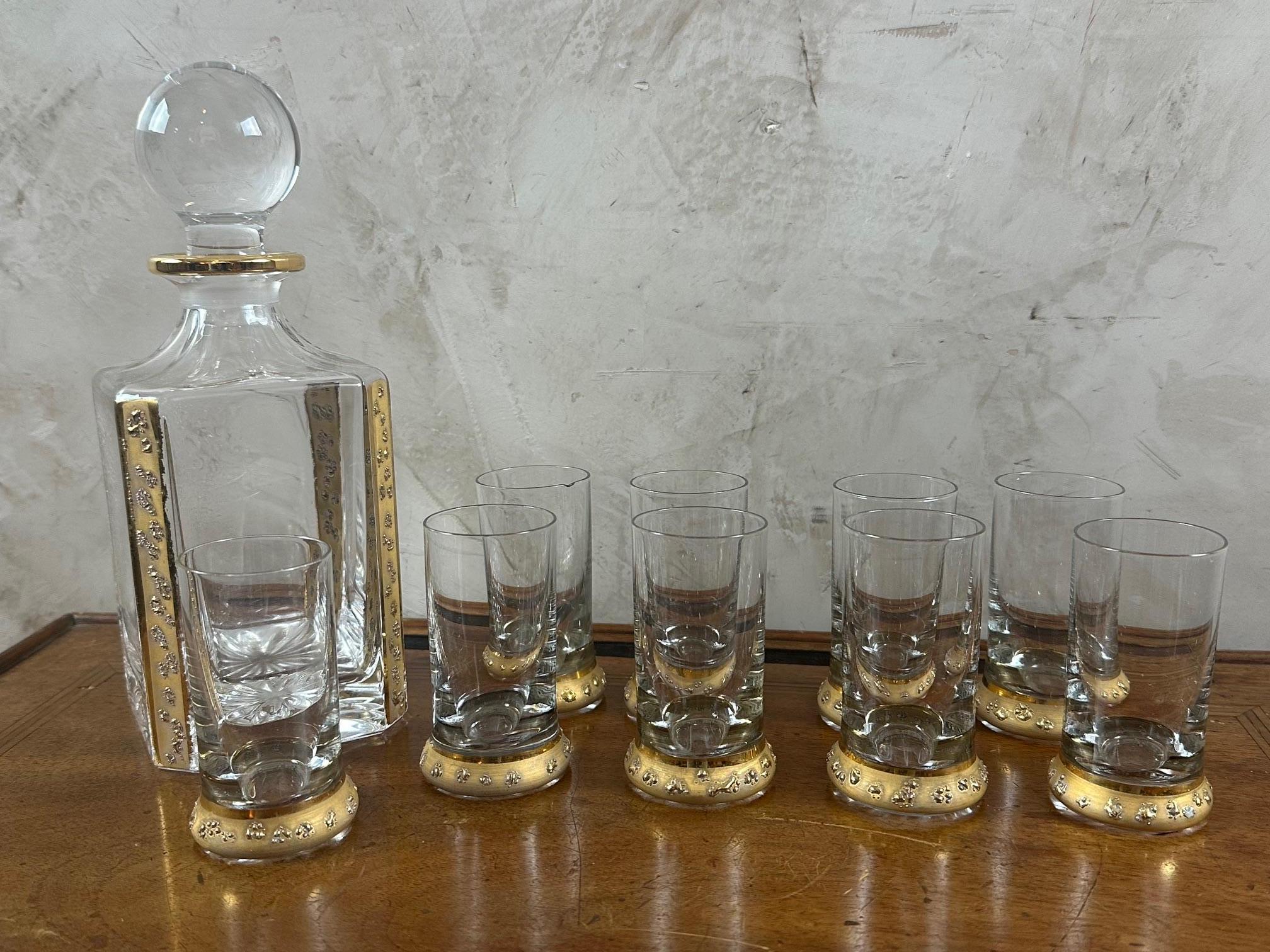 Juego de licor de vidrio y oro francés de principios del siglo XX, 1900 en venta 7