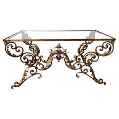 Early 20th Century French Glass Top & Bronze Rocaille Base Coffee Table