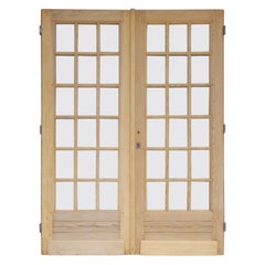 Porte double vitrée en pin du début du 20e siècle