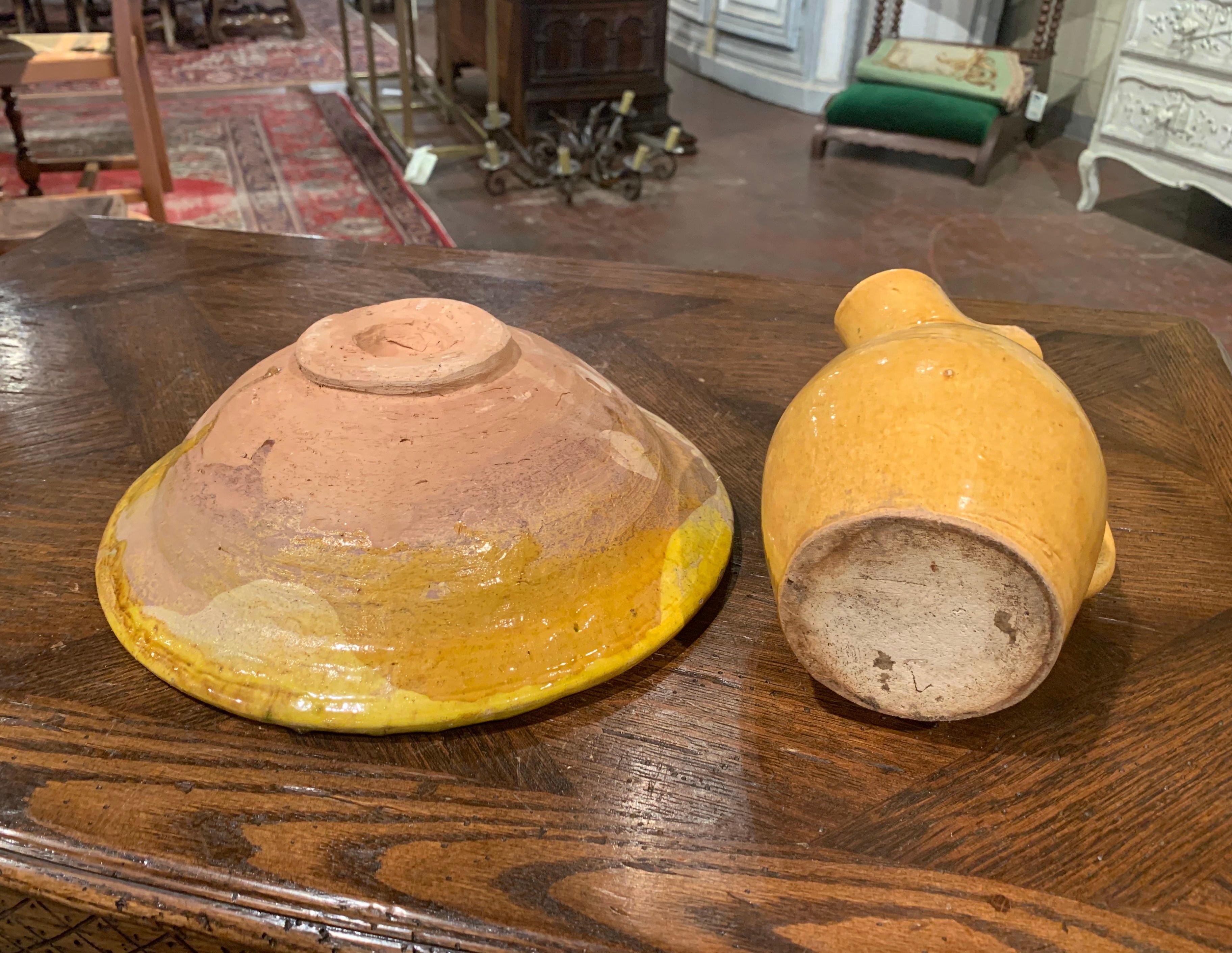 Early 20th Century French Glazed Terracotta Wash Bowl and Matching Pitcher 2