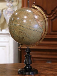 Early 20th Century French Globe on Carved Walnut Base Signed J. Forrest, Paris