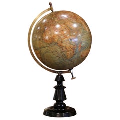 Globe terrestre français du début du 20e siècle sur socle en noyer sculpté, signé J. Forrest, Paris