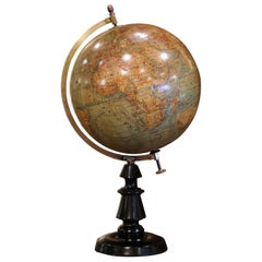 Used Early 20th Century French Globe on Carved Walnut Base Signed J. Forrest, Paris