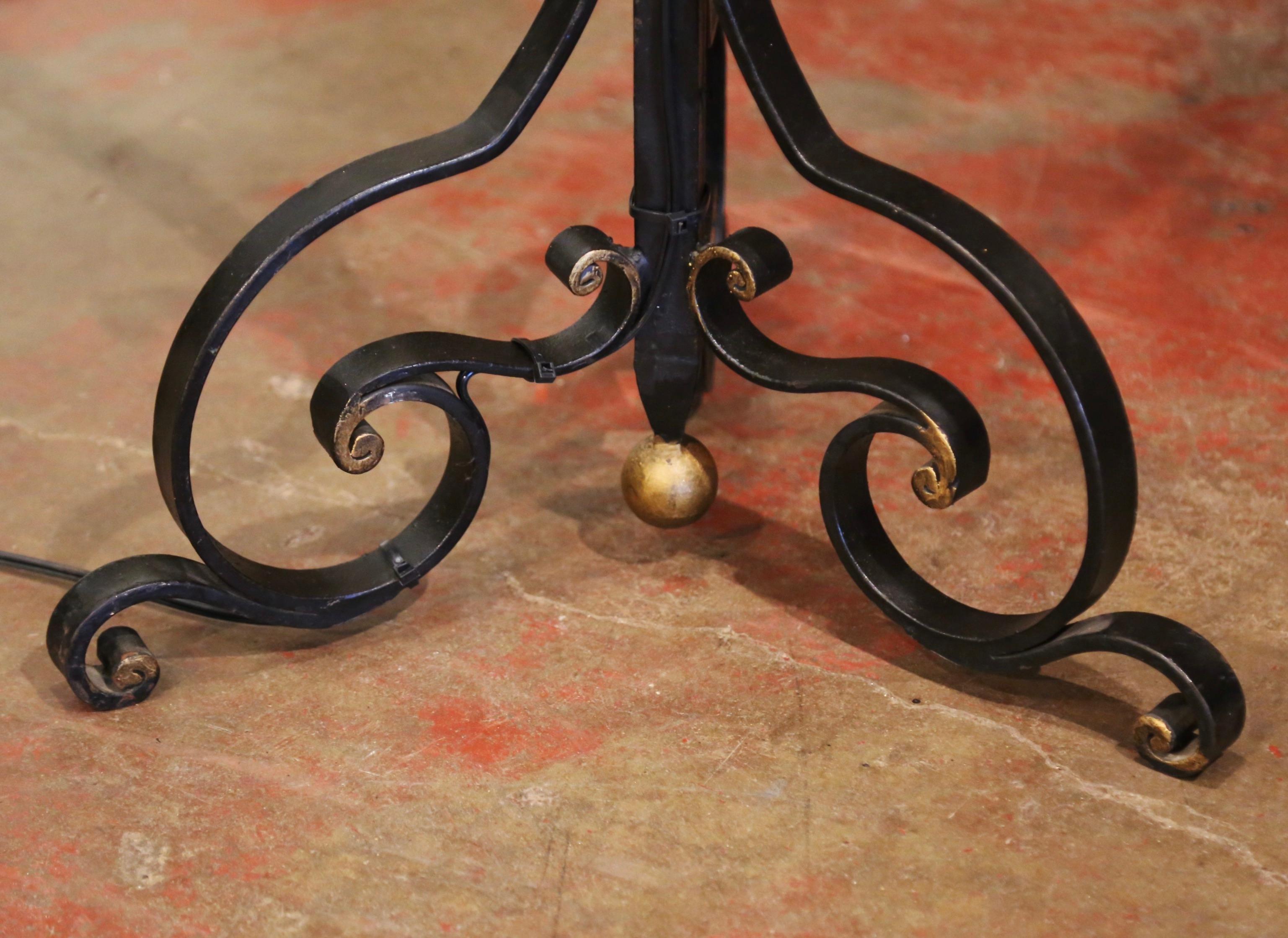 Early 20th Century French Gothic Cathedral Forged Iron Five-Light Floor Lamp 8