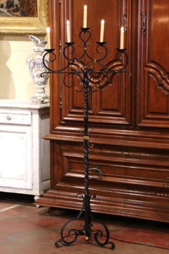 Early 20th Century French Gothic Cathedral Forged Iron Five-Light Floor Lamp