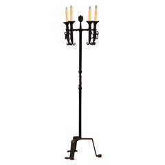 Early 20th Century French Gothic Forged Iron Four-Light Floor Lamp