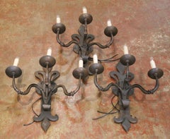 Early 20th Century French Gothic Revival Wrought Iron Wall Sconces, Set of 3