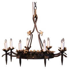 Early 20th Century French Gothic Wrought Iron Eight-Light Chandelier