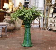 Early 20th Century French Green Glazed Terracotta Plant Stand from Provence