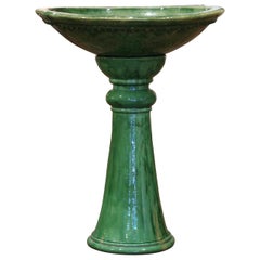 Early 20th Century French Green Glazed Terracotta Plant Stand from Provence
