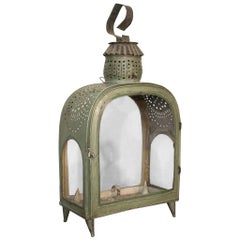 Early 20th Century French Green Toleware Garden Lantern, Glazed