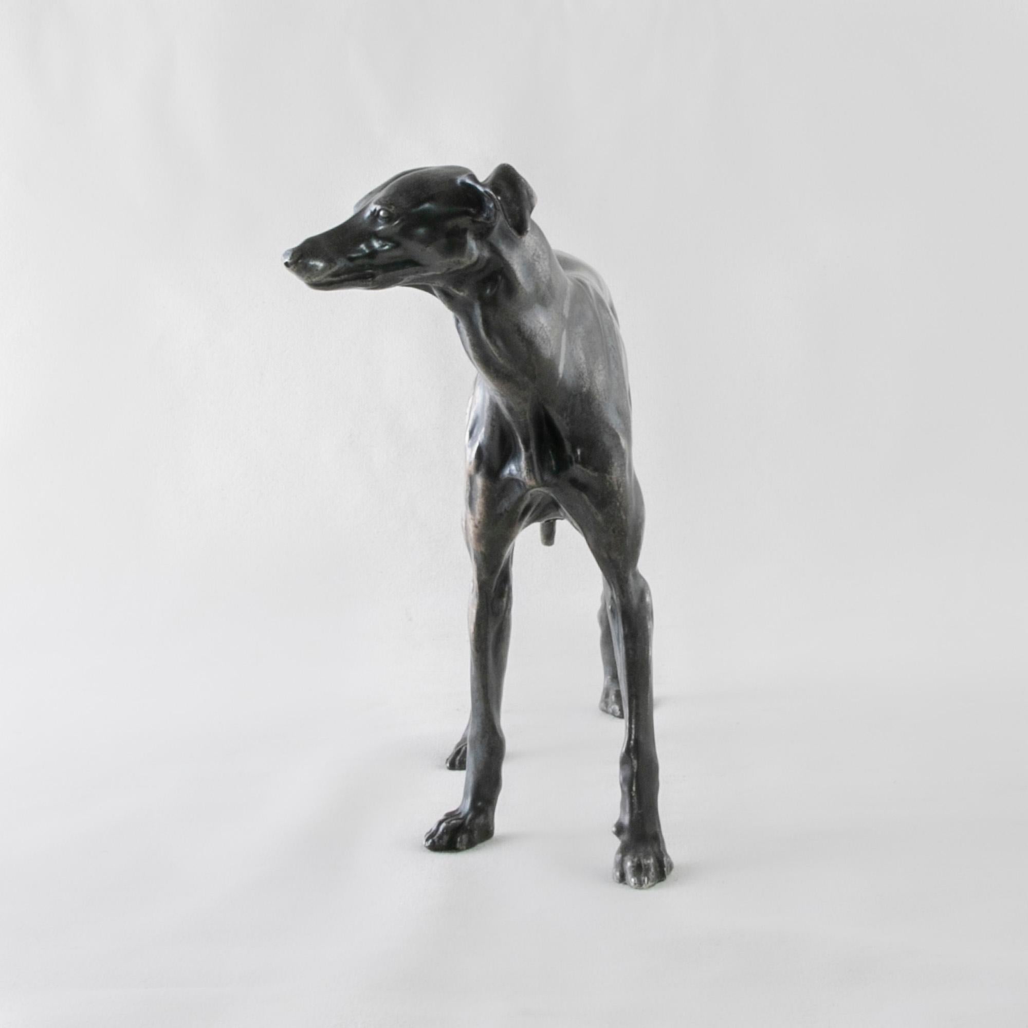 Early 20th Century French Greyhound Sculpture with Original Silver Patina In Good Condition In Fayetteville, AR