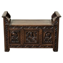 Early 20th Century French Hand Carved Oak Bench from Brittany