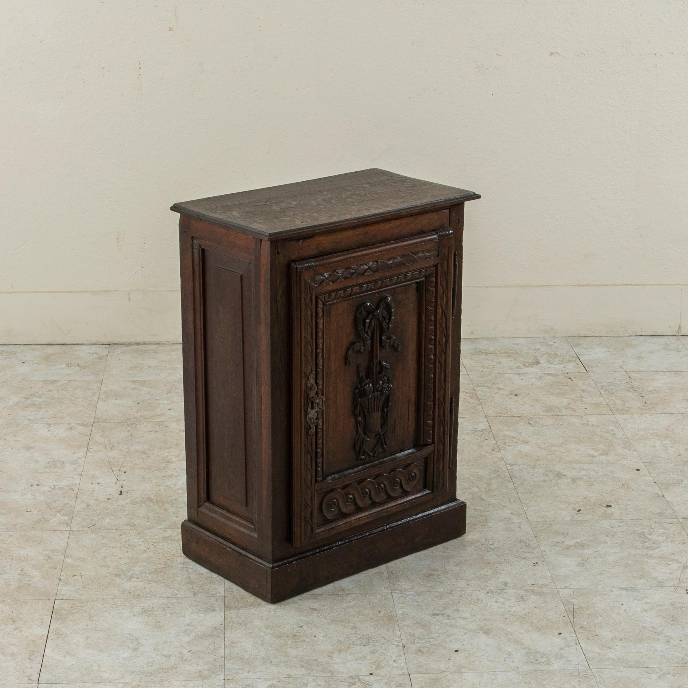 Hand-Carved Early 20th Century French Hand Carved Oak Cabinet, Nightstand, or Side Table