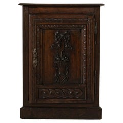 Early 20th Century French Hand Carved Oak Cabinet, Nightstand, or Side Table