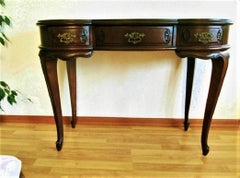Early 20th Century French Hand Carved Oak Kidney Shaped Console Table or Desk
