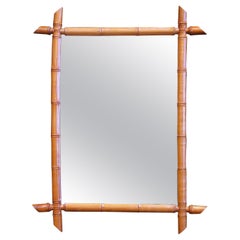 Early 20th Century French Hand Carved Walnut Faux Bamboo Wall Mirror
